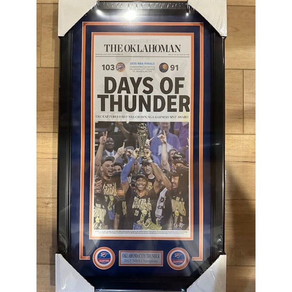 OKC Thunder 2025 NBA Champions The Oklahoman Newspaper Framed Front Cover - Picture 2 of 4